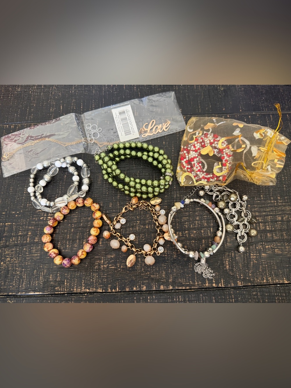 Assorted Women’s Bracelet Set - Green, Gold, White & Neutral Beads
